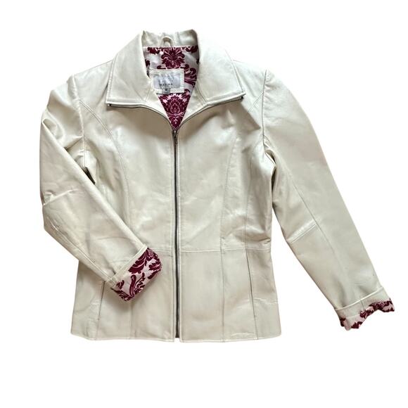 Vintage Womans WILSONS LEATHER White and Pink Feminine Leather Jacket Size Med - Picture 2 of 6